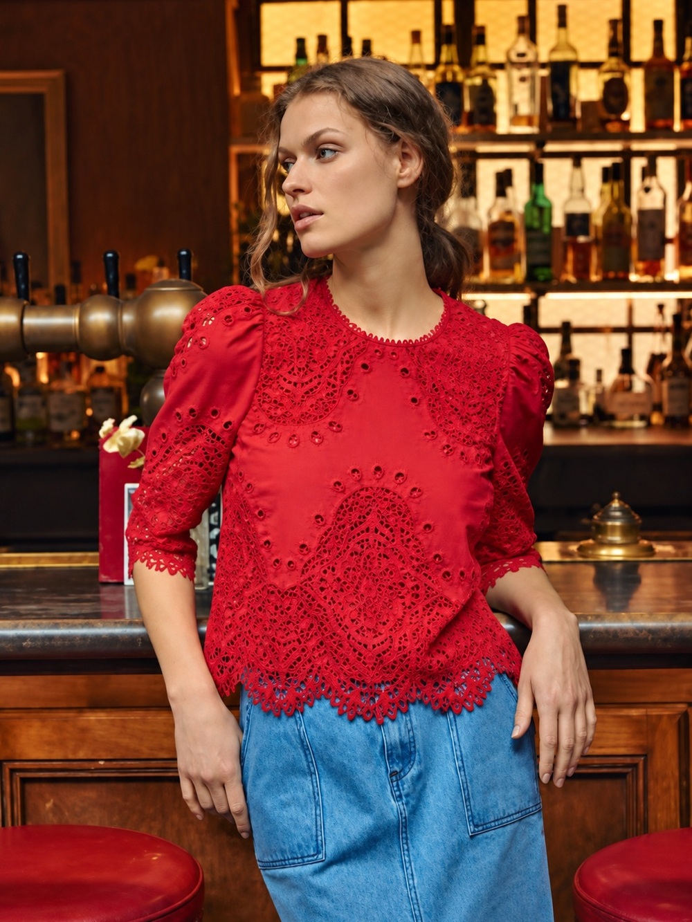 Hunter Bell Harriet Top Red Lace Eyelet Size 6